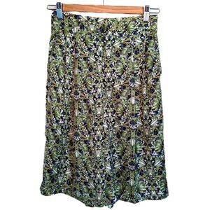 𝅺ZARA Green Micro Floral Tropical Flowy Long Bermuda Shorts Size Extra-Small